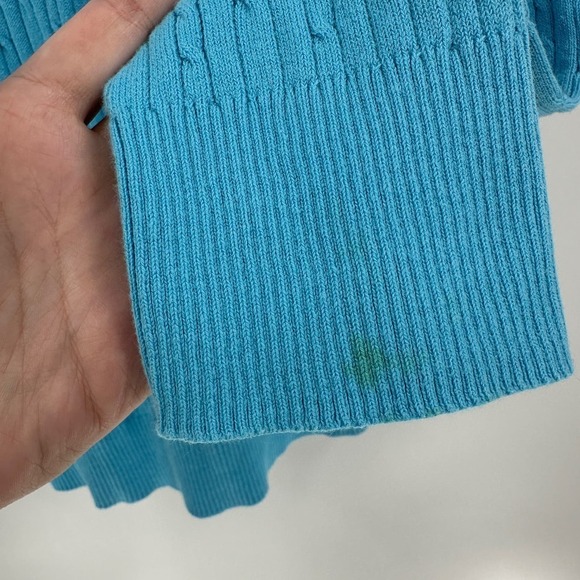 Eddie Bauer Blue V-Neck Long Sleeve Cable Knit Pullover Sweater Size Large FLAW - Picture 4 of 10